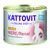 Kattovit Feline Diet Niere/Renal with chicken, for renal insufficiency, improved recipe. Text and silhouette of a cat with kidney symbol shown on the tin.