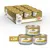 Purina Gourmet Gold Mousse, упаковка из 24 банок. На изображении: упаковка продукта и три отдельные банки с рыбным муссом и декором.
