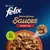 Purina felix Sensations Sauces Lahodný výběr, BEZ BARVIV, miska s kousky masa v omáčce zobrazená detailně.