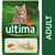 Sac de croquettes pour chat Ultima affinity ADULT, image d’un chat, morceaux de poulet, céréales, pois et carottes visibles sur l’emballage. Sac de croquettes pour chat Ultima affinity ADULT, image d’un chat, morceaux de poulet, céréales, pois et carottes visibles sur l’emballage.