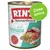 Lata de comida para cão Rinti Kennerfleisch mit Pansen, getreidefrei. Selo: Original seit 1983. Círculo verde com texto: Dose única. Lata de comida para cão Rinti Kennerfleisch mit Pansen, getreidefrei. Selo: Original seit 1983. Círculo verde com texto: Dose única.