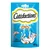 Sachet Catisfactions au saumon, 60 g, avec illustration de croquettes, d’un chat et d’un poisson. Texte visible : « Catisfactions », « au saumon », « 60 g ».