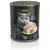 Leonardo Cat Food, bogat în rață, Super Premium Quality, Made in Germany, conservă 800g. Vizibil: hrană pentru pisici și pisică gri.