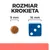 Rozmiar krokieta: średnica 9 mm, obok dla porównania niebieska kostka do gry o boku 16 mm. Widoczne napisy: 'Rozmiar krokieta', '9 mm', '16 mm'.