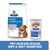Hill's Prescription Diet Derm Complete dry food bag and wet food tin, both labelled for skin care and food sensitivities. Text: Try our delicious dry & wet varieties.