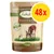 Sachet Lukullus Kaninchen & Wild Adult 300 g, texte visible : Rabbit & Game with brown rice, apple and linseed oil, lot de 48x indiqué en jaune.