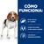Cómo funciona: Niveles eficaces de L-carnitina, combinación óptima de fibra soluble e insoluble, antioxidantes clínicamente probados. Texto en español junto a perro.