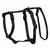 Black adjustable harness with buckles and metal ring, suitable for pets. Durable material visible.