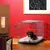 Metal pet crate with open door, showing a small dog sitting inside on a white cushion in a home setting. Demonstrates indoor use and size of the crate.