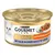 Purina Gourmet Gold, zarte Häppchen mit Kalb in einer Sauce mit Gemüse. Abgebildet: Dose und servierte Stücke auf Teller.