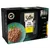 Box of fine flakes in jelly, poultry selection, 12 x 85g. Includes with duck, chicken, poultry, and turkey. High with natural quality ingredients. Image shows food flakes on a plate.