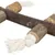 Wooden toy with knots made of white cotton cord, suitable for pets. Natural materials visible: wood and cotton.