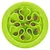 Green anti-gulp bowl with winding indentations, filled with brown food pieces for slow feeding.