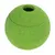 Grüner Ball aus Gummi mit geprägten Pfoten- und Knochenmustern, Öffnung oben für Leckerlis oder Spielzeug.