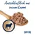 Happy Dog. Ausschliesslich aus reinem Lamm, Abbildung von Fleisch auf Holzlöffel mit Lamm-Symbol.