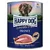 Konzerva Happy Dog Sensible Pure France, Ente Pur Duck Pure, vyobrazené kačacie mäso, nápis Made in Germany, obrázok psa a Eiffelovej veže na obale.