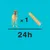 Feeding guide showing one chew stick per day for a dog, with the text '×1' and '24h' displayed.