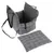 Grey car seat for pets with check pattern, safety belt and removable cushion. Suitable for safe transport in the car.