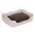 Cama rectangular para mascotas con bordes altos de tela beige y cojín interior marrón. Sin marcas ni texto visible.