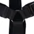 Close-up of a black harness system with metal ring and durable nylon straps, suitable for fastening or securing.