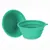 Collapsible green silicone bowl with ribbed design and side eyelet. Suitable for travel or on the go.