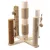 Cat tree made of wood with four sisal posts in different colours, two play balls with feathers attached.
