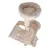 Multi-level beige scratching post with two round padded beds and a hammock, designed for climbing, resting, and scratching.