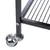 Detailweergave van een metalen frame met roosterbodem en een draaibare metalen rol.