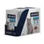 Advance Sterilized Adult 1–10 years with Turkey, паучове за котки, 12×85 г. Изображение на сива котка и купичка с храна. Видими пиктограми за контрол на теглото и мускулна маса.