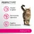 PERFECT FIT, vitalité & agilité, des muscles vigoureux, hygiène bucco-dentaire, ADULT 1+ visibles sur l’image avec un chat tigré. Texte en français de Belgique.