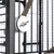 Close-up of a metal cage with wing screw for fastening. Background shows rope toy and grid structure.