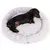 Rundes, graues Hundebett mit weicher Polsterung. Ein Dackel liegt entspannt darin.