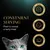 Text: CONVENIENT SERVING. Peel to reveal a tasty meal. Three icons with text: OPEN, PEEL, SERVE, each showing steps for opening and serving cat food. Cat's head visible at bottom.