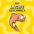 Mit Lachs Geschmack. Illustration eines Lachses auf gelbem Hintergrund.
