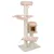Cat tree with multiple levels, sisal posts, padded resting areas and wooden cave. Beige plush covers for comfort.