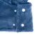 Close-up of blue, fluffy fabric with press studs. Detailed view of the material and fastening mechanism.