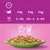 Feeding guide showing daily portions by weight: 3kg needs 3 to 3.5 pouches, 4kg needs 3.5 to 4, 5kg needs 4 to 4.5. One pouch equals 16g of dry food.