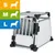 Image shows a metal pet transport crate with a chart indicating three sizes: S, M, and L, each represented by a silhouette of a different sized animal.