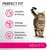 Perfect Fit Adult 1+. Unterstützt Vitalität & Fitness, kräftige Muskulatur sowie gesundes Zahnfleisch und Zähne. Bild einer getigerten Katze.