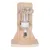 Fontaine à eau pour animaux avec support en bois, réservoir en verre transparent et bec verseur métallique visible à l'avant.