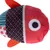 Juguete de peluche en forma de pez con patrones rojos, negros y blancos y aletas naranjas. Adecuado para mascotas para jugar.