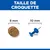 Comparaison de la taille des croquettes : une croquette de 8 mm de diamètre à côté d'une punaise de 10 mm de diamètre. Comparaison de la taille des croquettes : une croquette de 8 mm de diamètre à côté d'une punaise de 10 mm de diamètre.