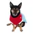 Hund trägt einen rot-blauen Strickpullover mit weissen Mustern. Produkt zeigt Design und Passform eines Hundepullovers.