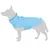 Manteau pour chien bleu clair avec bande réfléchissante au col, présenté sur une silhouette de chien. Matière textile visible.