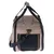 Sac de transport beige pour animaux avec poignée, bandoulière noire, grille d’aération en maille noire et trous d’aération sur le dessus, fermeture éclair visible à l’avant.