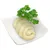 Pasta branca disposta em espiral num prato, decorada com salsa fresca.