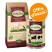 Lukullus Charolais-Rind & Forelle, sac et Lukullus Rind & Truthahn 400 g, boîte. Offre d’essai ! Textes en allemand et anglais visibles sur les emballages.