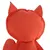 Close-up of a red plush toy with pointed ears and stitched outline, showing the back view and texture of the material.