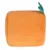 Coussin ou niche en tissu orange, forme rectangulaire avec deux feuilles vertes sur le dessus, sans marque visible.
