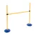 Yellow obstacle set with height-adjustable bar and blue bases, suitable for training purposes.